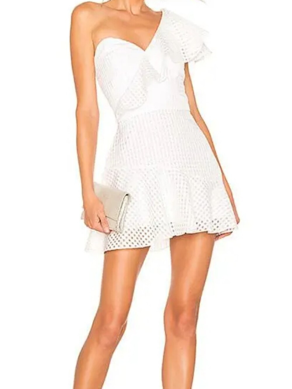 Amanda Uprichard White One-Shoulder Eyelet Mini Dress